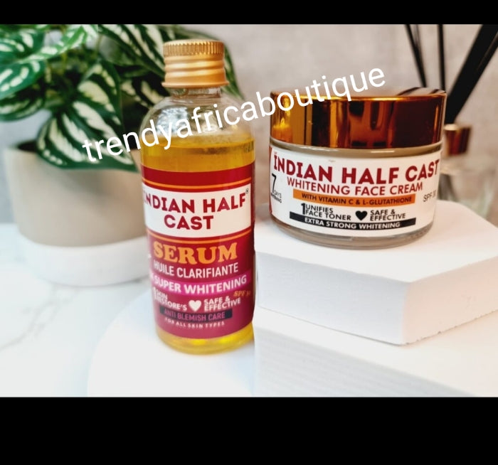 2pcs INDIAN HALFCAST Whitening serum and face cream. Safe & effective spf40. Anti aging, anti blemishes