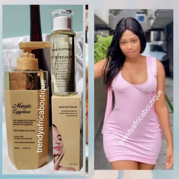 Combo 3pc Magic egyptian Luxery skin whitening/treatment body lotion 500ml, face cream, whitening oil. With plant extracts & glutathione. Visible differences in 7 days.