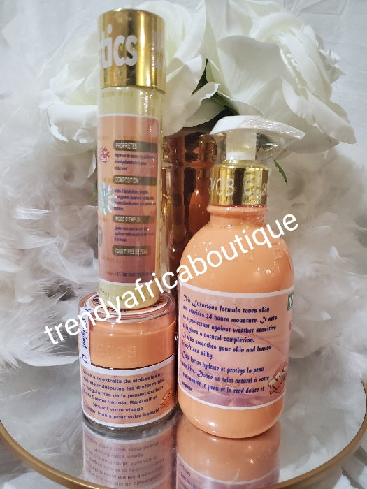 ORIGINAL: 5pcs set: Mon secret fast action Eclaircissant, whitening, brightening & glowing combo set. Anti black stains and marks. Body Lotion 300ml, serum 60ml& face cream 50g and shower gel 500ml.