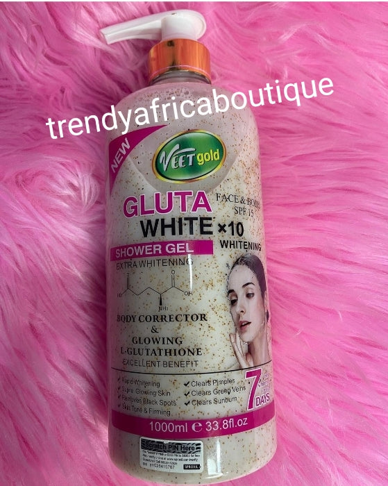 New Veetgold face and body Gluta white x10 whitening body corrector shower gel. With L-Glutathion 1000mlx 1