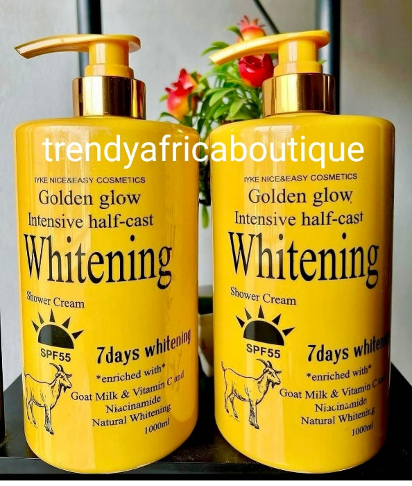 2pcs. Set of Golden Glow Intensive Halfcast whitening body lotion & shower gel Enriched with goat Milk, vitamins C & Niacinamide 1000mlx 1 spf 55