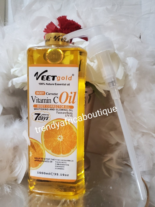 VeetGold Vitamin C-Körperkorrekturöl mit Pumpe, 100 % natürliches ätherisches Öl. In die Körperlotion mischen oder allein verwenden. Vorsicht vor Fälschungen. Lichtschutzfaktor 15