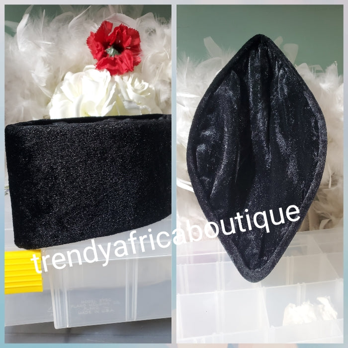 New Arival BLACK Nigeria traditional men cap, front Triangle Shaped Cap, Designed Sleek & stylish Cap (Aka Cap) for ceremonial dress. Soft suede texture Available in 3 sizes 22, 23, 24