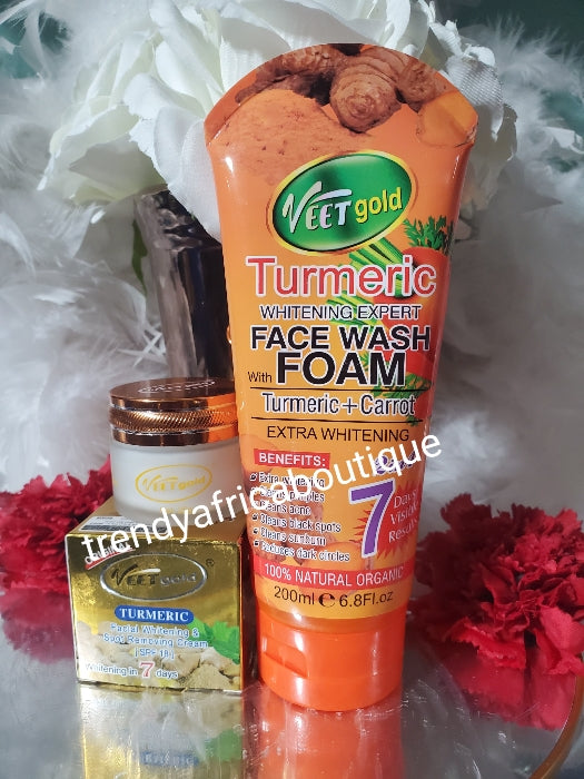 2pcs VeetGold turmeric whitening Expert foaming face wash and the spot removing face cream. Base on turmeric & carrot 00% natural organic formula.