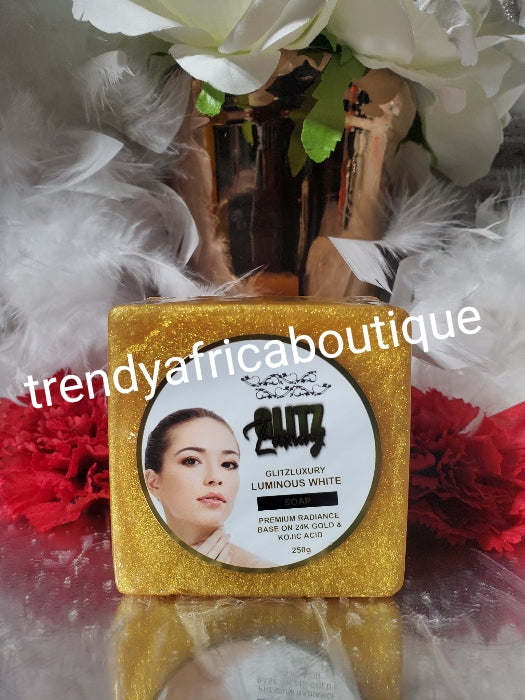 New BANGA!!! GLITZLUXURY LUMINOUS WHITE FACE & BODY SOAP. PREMIUM RADIANCE based on 24k gold and kojic acid. 250g x 1🔥👌👌👌👌 SMELL SO BEAUTIFUL!!