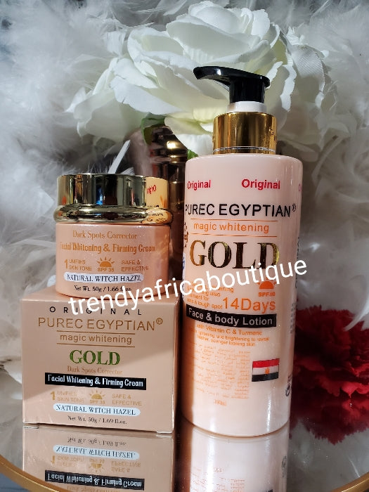 💯 AUTHENTIC purec Egyptian magic whitening Gold body lotion & face cream dark spots corrector face cream. Facial whitening and firming cream with natural witch hazel. spf 35.