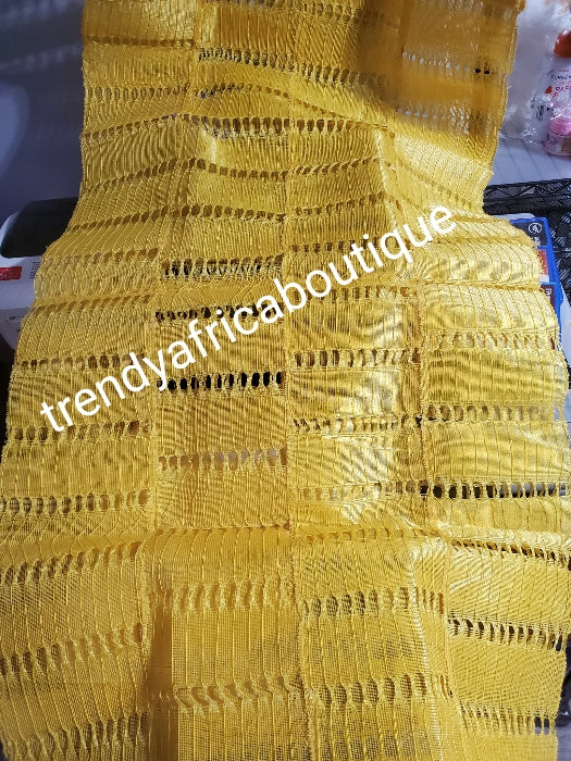 Yellow aso-oke 25inc wide and 2.5yds longer Nigerian traditional aso-oke for making Gele (head wrap)  Weaved in Nigeria, the Original quality aso-oke