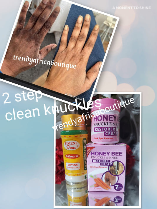 TRY THIS FOR STURBORN KNUCKLES, knees; HOney bee knuckles & knee Restorer cream spf 40 ×1 & Piment doux exfoliating deep cleanser👌 60mlx 1