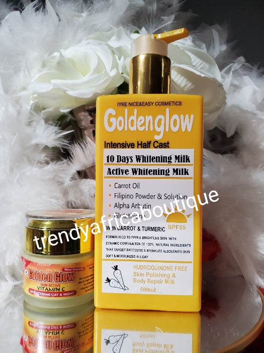 2pcs. Face cream & Body lotion: Golden Glow Intensive Halfcast whitening body lotion 500ml & face cream 50g jar. Super effective