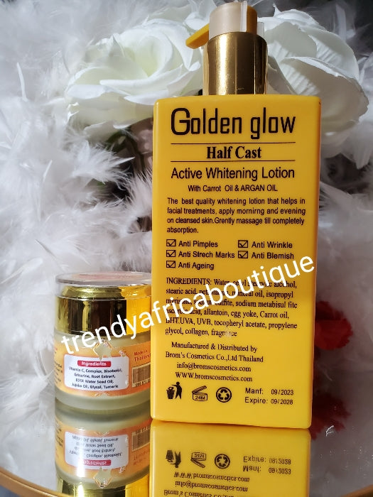 2pcs. Face cream & Body lotion: Golden Glow Intensive Halfcast whitening body lotion 500ml & face cream 50g jar. Super effective