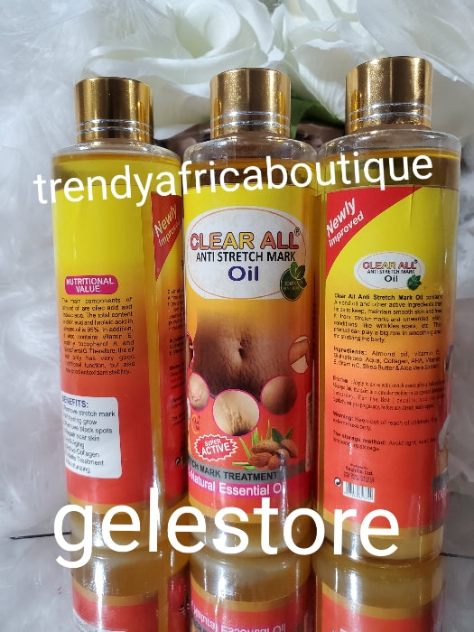 NEWLY IMPROVED: CLEAR ALL Anti stretch marks oil. 120ml x1 bottle sale. Super active 100% natural treatment oil. Can be added into body lotion