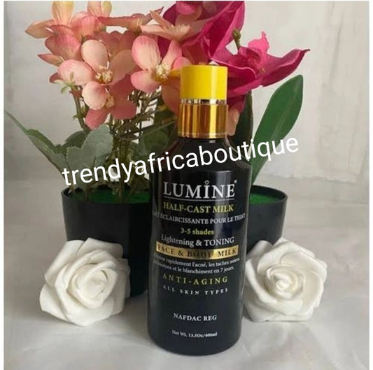 Lumine half cast lightening and toning body lotion for face and body 400mlx 1 formulated with glutathion + kojic. For all skin type