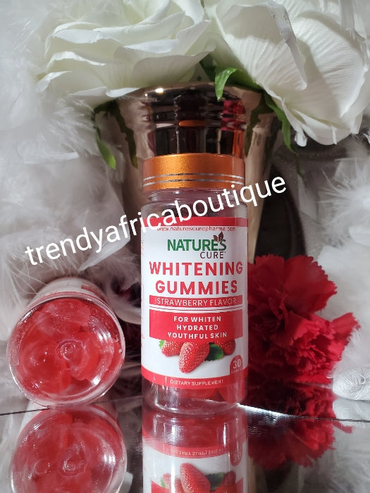 X 1 bottle sale. AUTHENTIC Nature's Cure whitening gummies supplements, Strawberry flavor. Skin whitening, hydrates and youthful skin. 30gummiea per bottle.