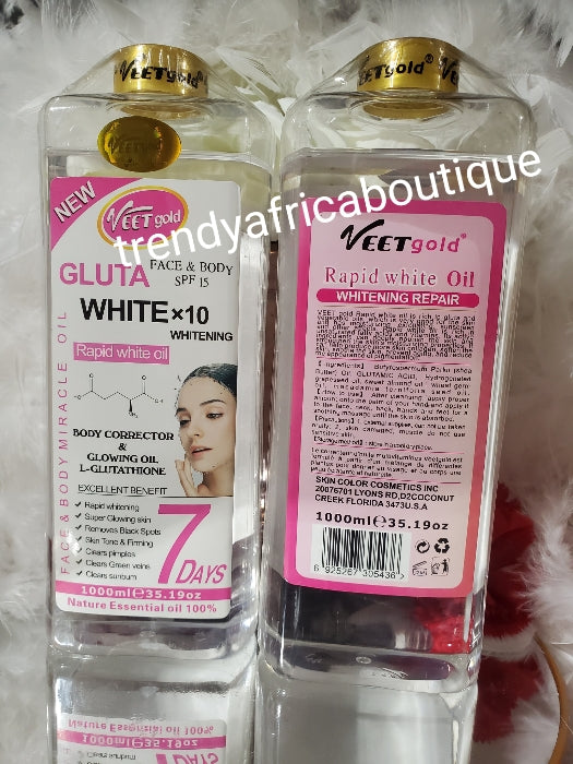 New Veetgold Gluta WHITE x 10 whitening Rapid oil. Body Corrector and glowing oil with L-GLUTATHION. 💯 Natural essential oil 1000mlx 1