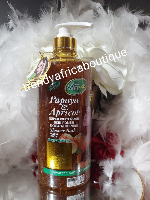 Veetgold papaya & Apricot super whitenizer skin polish & whitening shower gel face and body  1000ml x 1. MAXI WHITE shower gel