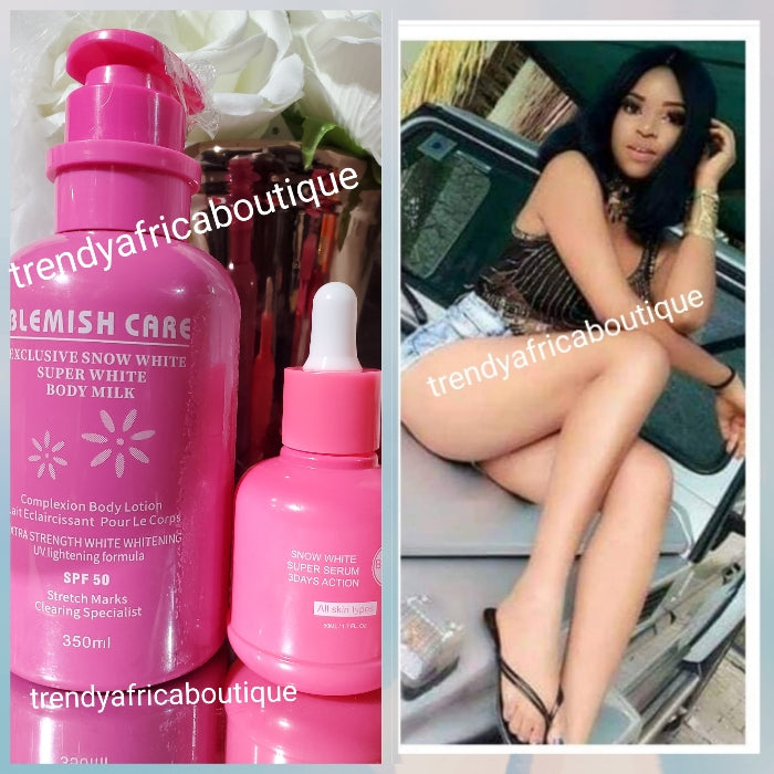 NEW BANGA!!! 2pcs Blemish care exclusive Snow white body lotion & serum. EXtra strenght body lotion 350ml & 3 days whitening serum 50ml.Your stretch marks clearing specialist