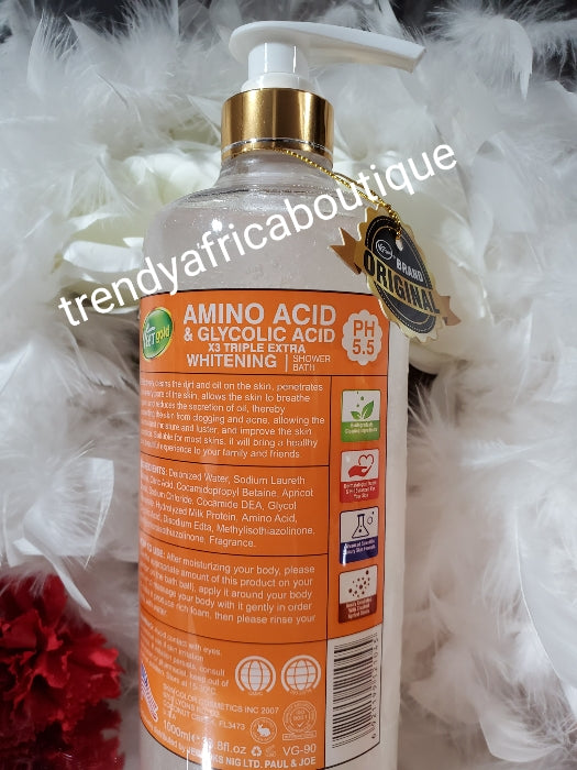 Veetgold Amino acid and glycolic acid x3 triple strenght whitening shower gel with spf 30. p.H Of 5.5 1000mlx 1. Ph 5.5