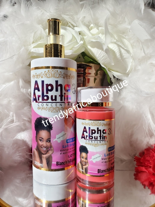 Alpha-Arbutin-3-Konzentrat plus Set zur Hautaufhellung, Aufhellung und gegen Flecken. Körperlotion, Gesichtscreme, Serum, Seife