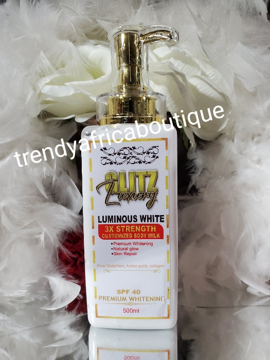 New product ALERT: 👌👌😍Glitzluxury LUMINOUS WHITE 3X STRENGHT CUSTOMIZED BODY MILK. with premium whitening, skin repair, soften, GLOWING formula; 💯 Pure Glutathion, AMINO ACID & COLLAGEN 500ML X 1. FAST Action