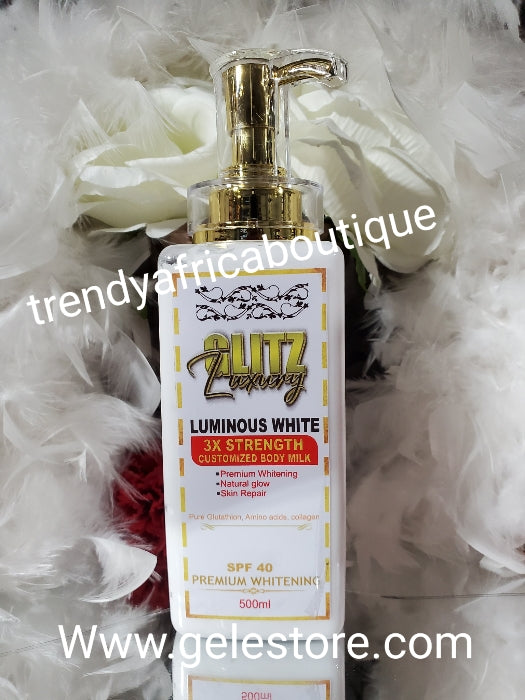 New product ALERT: 👌👌😍Glitzluxury LUMINOUS WHITE 3X STRENGHT CUSTOMIZED BODY MILK. with premium whitening, skin repair, soften, GLOWING formula; 💯 Pure Glutathion, AMINO ACID & COLLAGEN 500ML X 1. FAST Action