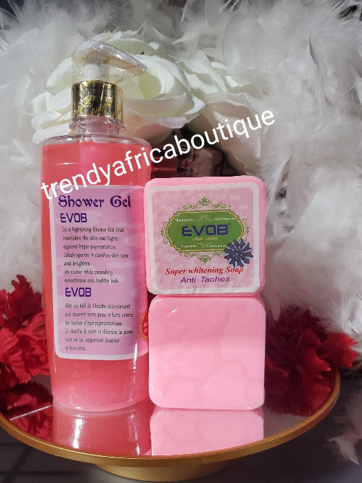 3pcs. Set: 1 EVOB Shower gel + 2 Evob moisturizing & whitening face and body soap. Anti spots. X 2  For sensitive skin