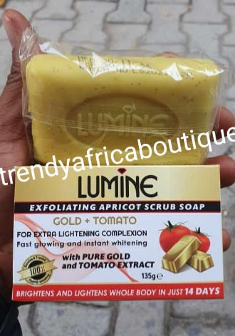 X 3  soap sale. Lumine exfoliating apricot scrub soap gold + tomato extracts  135g x 3