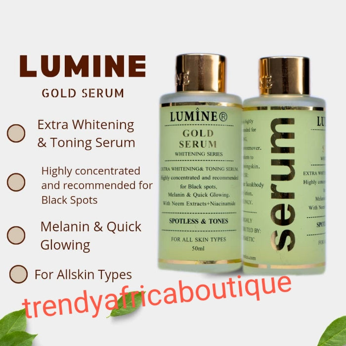 Sale: 2 bottle of lumine gold face and body lotion PLUS ONE serum 50ml. Extra  whitening with collagen, kojic acid. Tones and heal your skin with  Spf 50. Firming and glowing 👌