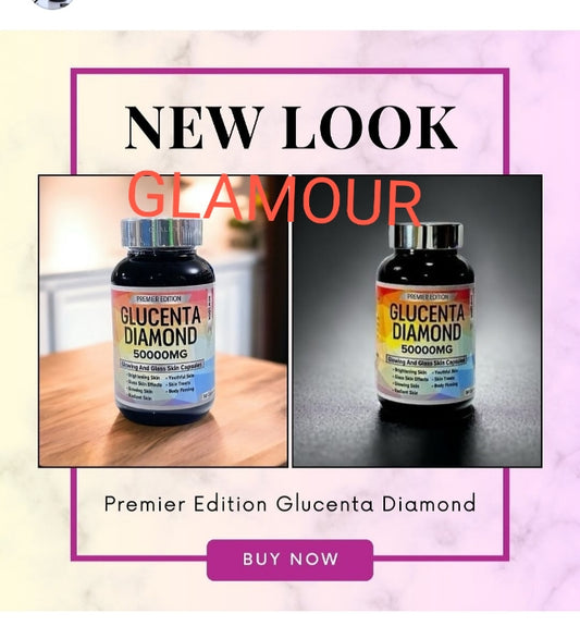 New packaging: EDITION GLUCENTA DIAMOND  supplements. Brightening & GLOWING skin AND glass skin capsules in 10days. 50 capsules per bottle .