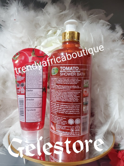 2pcs: VeetGold tomato + Lycopene shower gel spf 30 plus whitening tomato foaming face wash 100% natural organic formula. 200g x 1 & price is for the 2