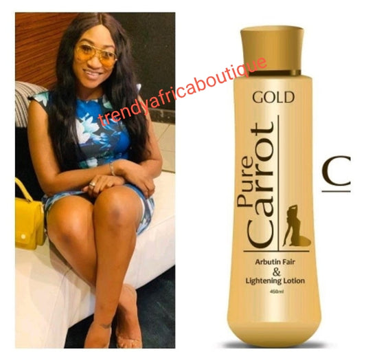 Pure Carrot Gold, Arbutin fair skin lightening body lotion 450ml brightening with alpha arbutin, Shea butter, formula for caramel,/bronze skin