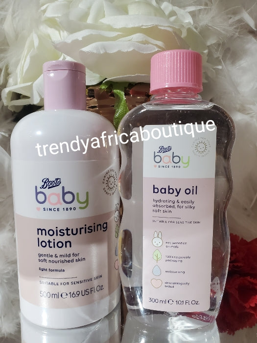 2pcs. Set: Boots soft & silky body oil 300ml x 1 & moisturizing baby body lotion. Soft & mild to baby skin. 500ml x1 Original/authentic.
