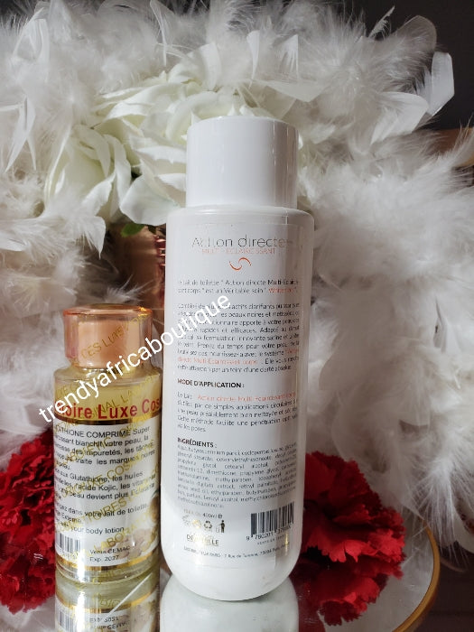 2pcs perfect combo: Glutation comprime serum concentre & Deauville action directe muliti action whitenizer body lotion, clears & lighten skin. All skin type.