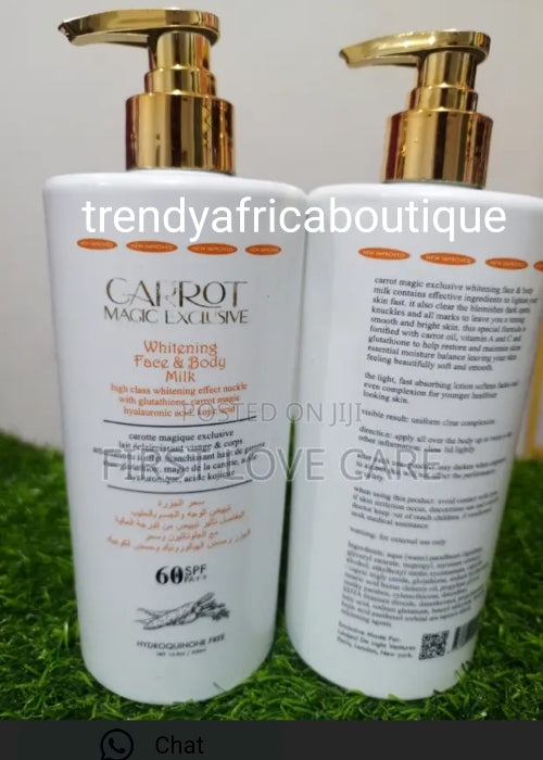 Carrot Magic Exclusive Whitening body lotion spf60. HYDROQUINOUN FREE. 👌 500ml x 1