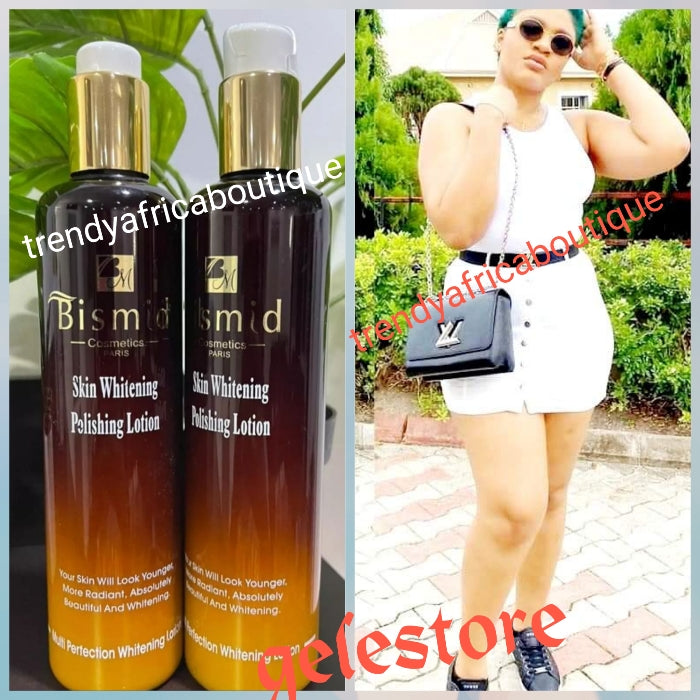 BACK IN STOCK!! Bismid costmetics paris skin whitening, POLISHING LOTION, multi perfection whitening body lotion. Younger, radiant, beautiful whitening skin tone 💯 Satisfactory results 350mlx1