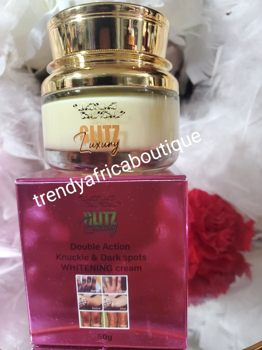 NEW BANGA ALERT: Glitzluxury Double Action Knuckle & Dark spots Whitening cream 50g x 1. Instant clears to armpit, bikini, Knuckles, knees, Elbows. 💯 Satisfaction 👌use to clear & maintain difficult dark areas