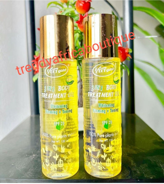 X 2 bottles sale; Authentic VEETGOLD 3 in 1 skin repair body treatment oil for all skin colors/types.  Lighten, tone and firming oil spf20. 150ml bottle. Serum/oil