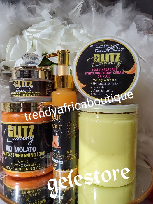 🔥4pc.BANGA Glitzluxury Asian Halfcast whitening body cream 7X PLUS, 500g x 1, halfcast oil 100ml, FACE CREAM 60g & RICH AUNTY MOLATO WHITENING SOAP,FAST ACTION AGAINST Hyperpigmentation, dark knuckles, green veins 👌 (Copy)