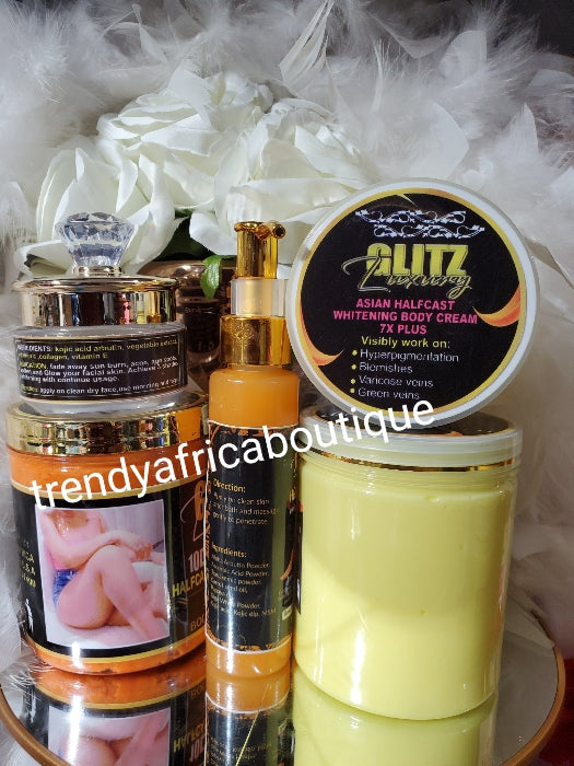 🔥4pc.BANGA Glitzluxury Asian Halfcast whitening body cream 7X PLUS, 500g x 1, halfcast oil 100ml, FACE CREAM 60g & RICH AUNTY MOLATO WHITENING SOAP,FAST ACTION AGAINST Hyperpigmentation, dark knuckles, green veins 👌 (Copy)