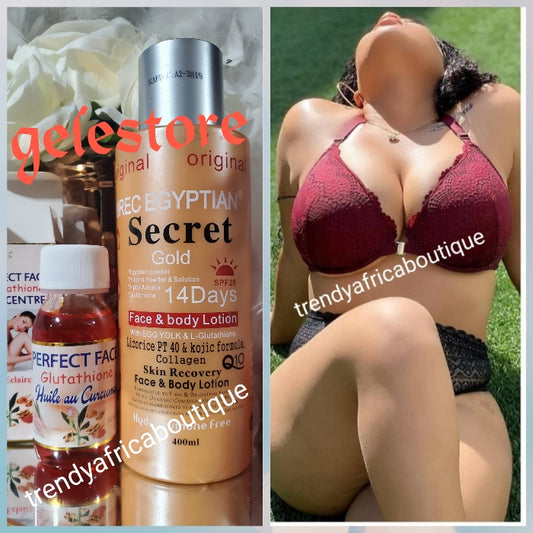 2pca. Perfect combo: Original Purec Egyptian secret GOLD body lotion & Perfect face concentre Glutathion oil. Clear park spot and unify you comption👌