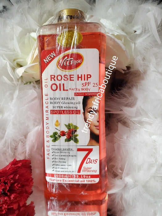 New VEET gold Rose hip face and body Miracle oil. Body repair, glowing & whitening spf 25.1000ml x 1. Comes with Pump