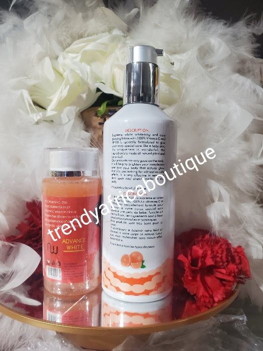 2pcs. NEW BANGA: Supreme White paria  💯 Vitamin C platinum skin corrector & firming whitening body lotion 450ml & Advance white Vitamin C serum 100ml