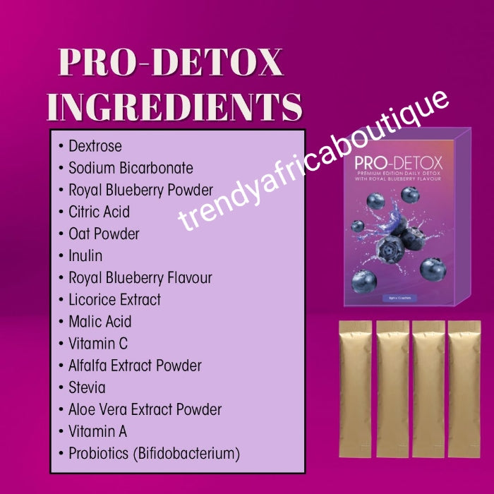 New Pro DETOX with royal blue berry flavor. Premium edution. 8gm x 15 sachet per box. Sold per box