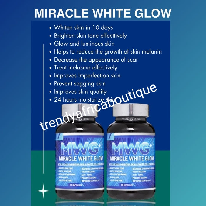 Premier edition MIRACLE White Glow supplements With  SLC24A5 inhibitor. 50/bottle 👌👌anti aging, anti malasma, prevent sagging skin, diminish acne scars & improve skin tone