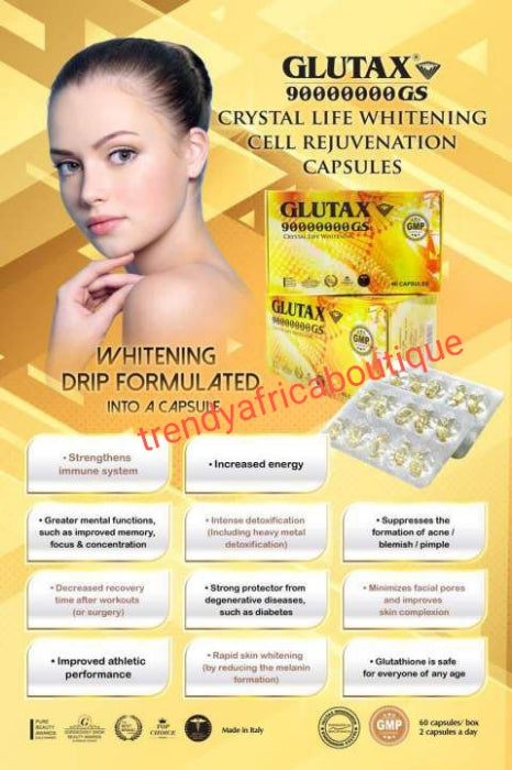 Breaking News!!! Another BANGA Glutex 90000000 GS CRYSTAL life skin whitening cell rejuvenation. 60cap/box. Sold per one box 👌👌👌👌