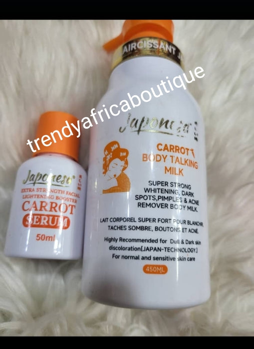 2pcs. Set: New Banga:  Japonesa Carrot body talking lotion & serum combo. Strong whitening dark spots, blemishes remover 👌 formulated with carrot & tomatoes extracts