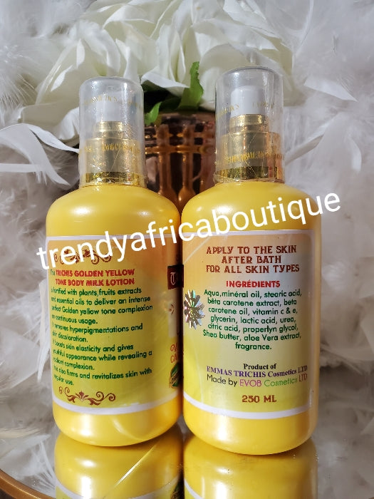 New product alerts: 5pcs. Set.  EVOB TRICHIS Golden Yellow Tone  body milk, serum, face cream, bar soap & shower gel with Beta carotene and Vitamin C, whitening vitamins 500m