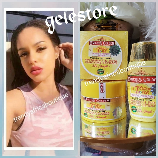 New product alerts: 3pcs. Set.  EVOB TRICHIS Golden Yellow Tone serum, face cream, bar soap  Beta carotene and Vitamin C, whitening vitamins .