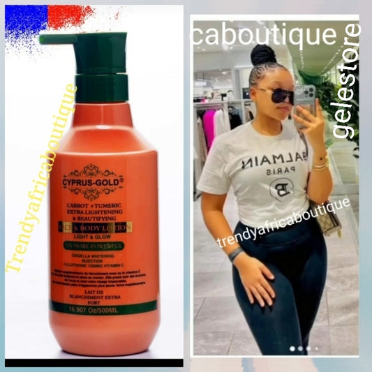 Another Banga: Cyprus-gold Carrot + Turmeric Extra lightening & beautifying body lotion with cindella whitening INJ. 500ml x 1👌