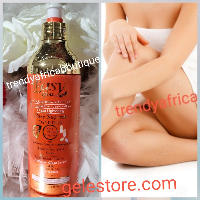 New packaging; Easy Glow strong super L-Glutathion capsule and carrot extracts 3x skin glowing body lotion 538ml x 1