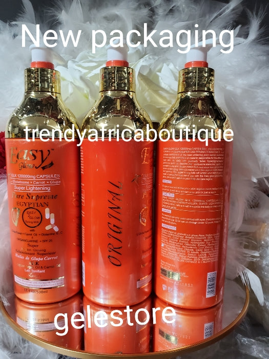 New packaging; Easy Glow strong super L-Glutathion capsule and carrot extracts 3x skin glowing body lotion 538ml x 1